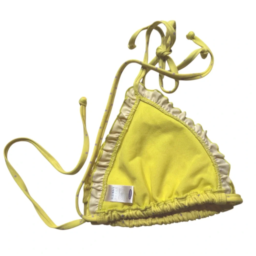 NWOT Y2K Pastel Yellow, Lavender Polka Dot Print Ruffle String Bikini Top Cami⭐️